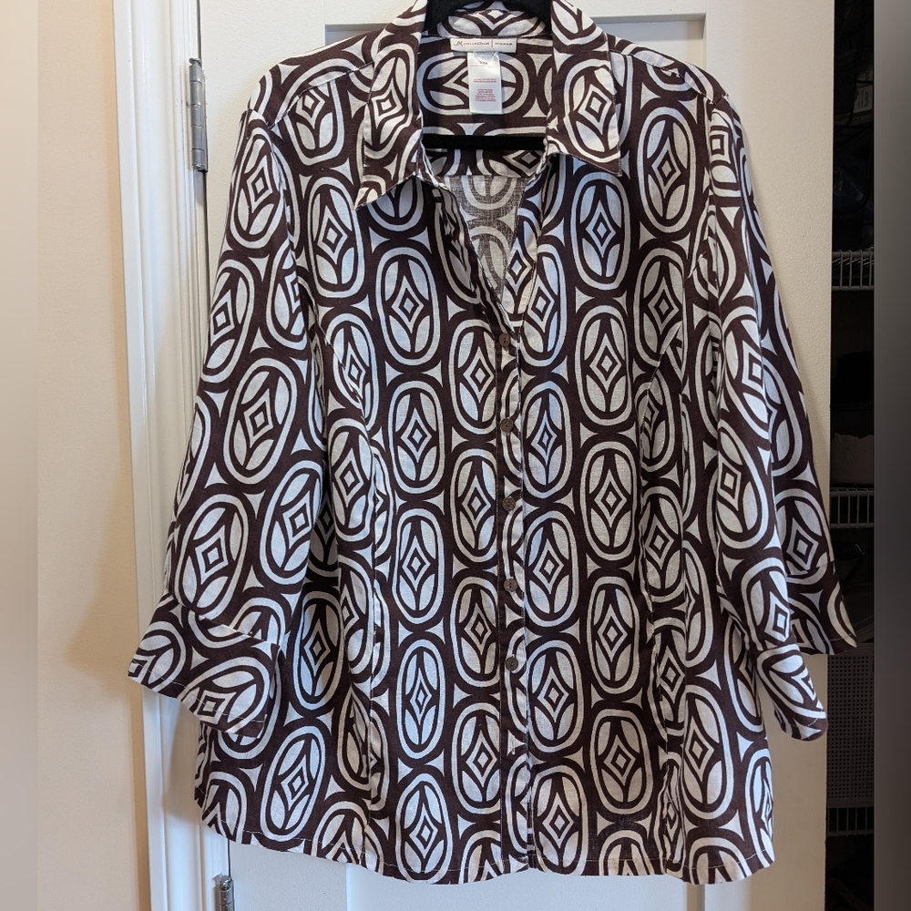 100% Linen Patterned Blouse 20W